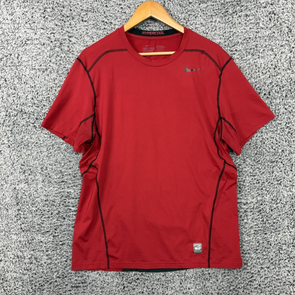 Nike Pro Combat Shirt Mens XL Red Hypercool Fitted Dri-FIT Training Base Layer
